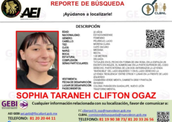 Desaparece joven de origen estadounidense de 22 años en el muniicpio de Guadalupe