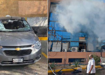 Normalistas de Ayotzinapa tiran petardos al Palacio de Gobierno en Chilpancingo e incendian autos