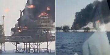 VIDEO La plataforma Pemex de nombre Akal Bravo en Sonda de Campeche explota