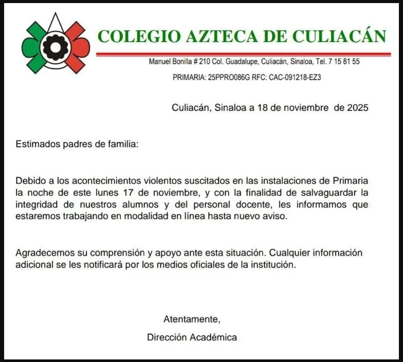 Comunicado del colegio.