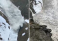Una avalancha masiva desciende sobre una cascada y el video parece sacado de otro planeta