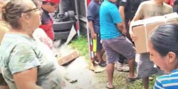 Vuelca tráiler cargado de carne en Pueblo Viejo y la gente se lleva el producto en lugar de auxiliar al conductor